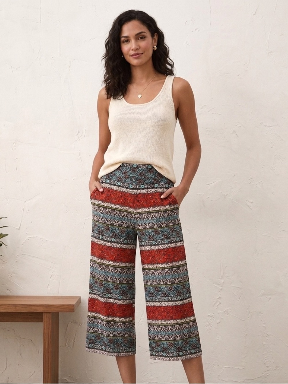 Super Line Bohemian Floral Wide Leg Pull On Palazzo Pants Multicolor Size Large